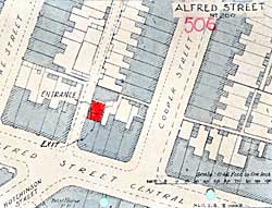 Map from 1941 showing location of the air-raid shelter off Albert Street, Nottingham.