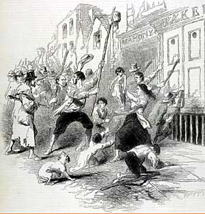 A bread riot in Ireland in the 1840s.