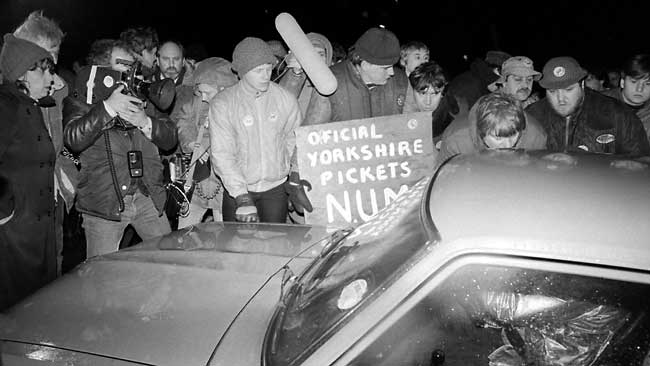 NUM picket at Bilsthorpe Colliery on the first night of the strike.