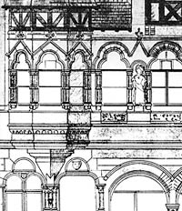 Part of an elevation plan dating from 1894 of Watson Fothergill's office on George Street, Nottingham.