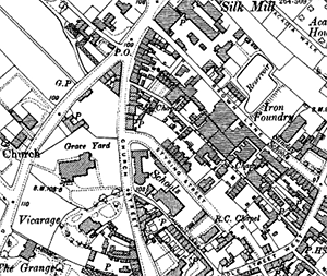 Extract from Ordnance Survey 25" to 1 mile map of 1901 showing the area around the parish church.