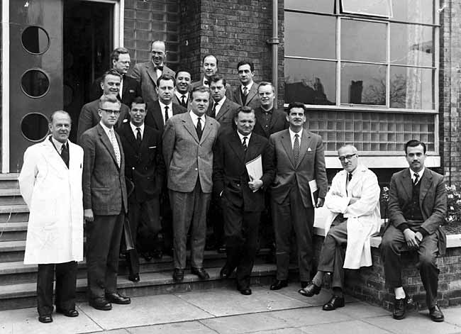 Group of surgeons visiting from the Continent, with Mr Nicoll and Colin Chapple, Mansfield General Hospital (early 1960s).