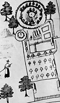 Laxton Castle as depicted on Mark Pierce's map of 1635.