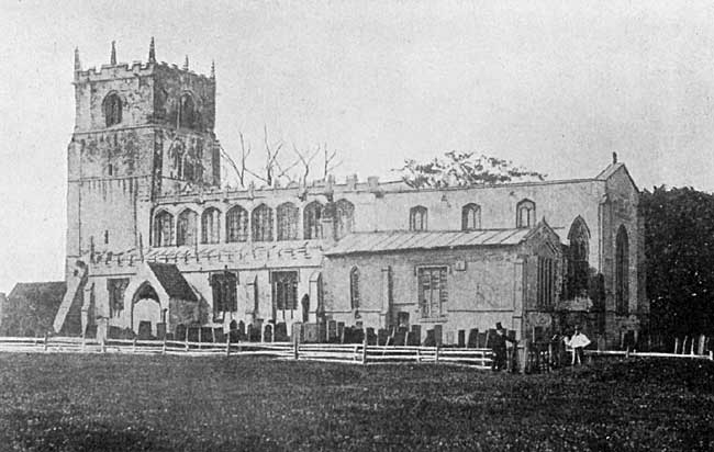 Laxton church before restoration, c. 1860.