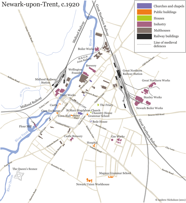 Map of Newark-upon-Trent, c.1920