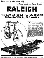 Advert for Raleigh bicycles, c.1939.