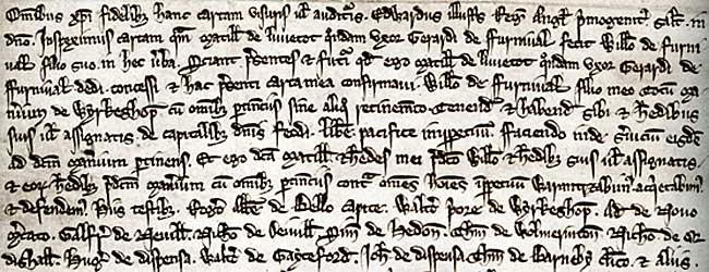 Extract from an inspeximus charter of 1258 confirming Matilda de Lovetot's grant of the manor of Worksop to William de Furnival.