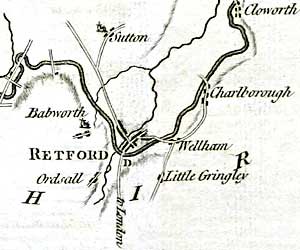 Detail from the'Plan of the intended canal from Chesterfield to the River Trent near Stockwith, surveyed in 1769'.