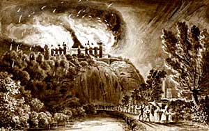 Nottingham Castle on fire, 10 October 1831.