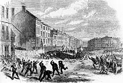 Rioting in Nottingham Market Place during the 1860s.